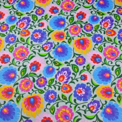 Baumwolle 100% Łowicki-Muster auf grauem Hintergrund  