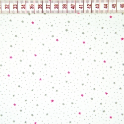 Baumwolle 100% MINI Sterne rosa-grau auf weißem Hintergrund  