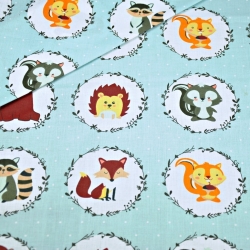 Baumwolle 100% Tiere im Kreis auf grauem Hintergrund  