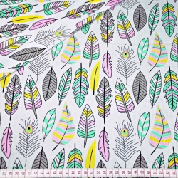 Baumwolle 100% Federn rosa grau mint auf weißem Hintergrund  