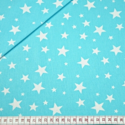 Baumwolle 100% Sterne neu klein und groß weiß auf türkisfarbenem Hintergrund  