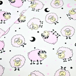 Baumwolle 100% Schafe rosa auf weißem Hintergrund  