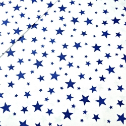Baumwolle 100% neue kleine und große Sterne dunkelblau auf weißem Hintergrund  