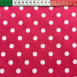 Baumwolle 100% Punkte 11mm weiß auf amaranthfarbenem Hintergrund  