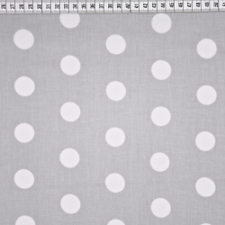 Baumwolle 100% große Punkte 23mm weiß auf grauem Hintergrund  