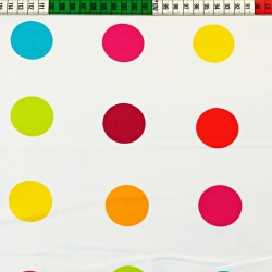 Baumwolle 100% große Punkte 37mm bunt auf weißem Hintergrund  