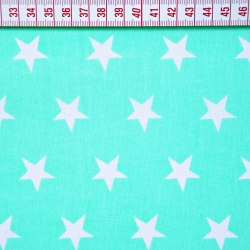 Baumwolle 100% Sterne 20mm weiß auf mintgrünem Hintergrund  