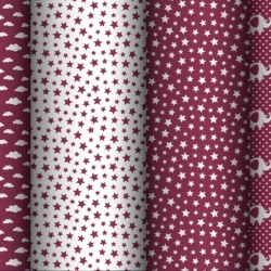 Baumwolle 100% Mini Sterne bordeaux auf weißem Hintergrund  