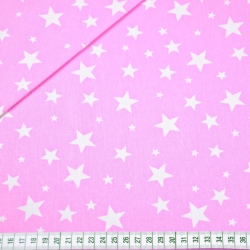 Baumwolle 100% Sterne neu klein und groß weiß auf rosa Hintergrund  