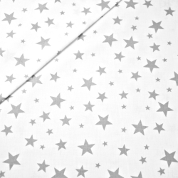 Baumwolle 100% neue kleine und große Sterne grau auf weißem Hintergrund.  