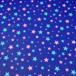 Baumwolle 100% Sterne neu klein und groß türkis-rosa auf dunkelblauem Hintergrund  