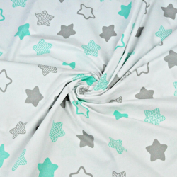 Baumwolle 100% - mint-graue Lebkuchensterne auf weißem Hintergrund  