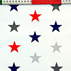 Baumwolle 100% Sterne STARSY Grau-Marine-Rot auf weißem Hintergrund  