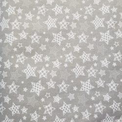 Baumwolle 100% kleine gemusterte Sterne auf grauem Hintergrund  