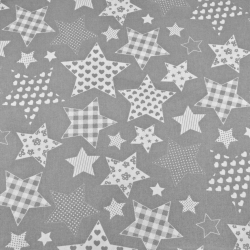 Baumwolle 100% gemusterte Sterne auf grauem Hintergrund  