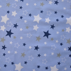 Baumwolle 100% Sternenbild weiß-dunkelblau-grau auf blauem Hintergrund  