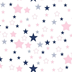 Baumwolle 100% Sternenhimmel rosa-navy auf weißem Hintergrund  