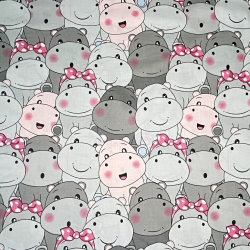 Baumwolle 100% Nilpferde rosa-grau  