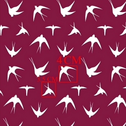Baumwolle 100% weiße Schwalben auf burgunderfarbenem Hintergrund