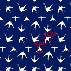 Baumwolle 100% weiße Schwalben auf dunkelblauem Hintergrund  