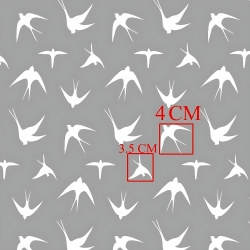 Baumwolle 100% weiße Schwalben auf grauem Hintergrund  