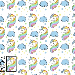 Baumwolle 100% Regenbogen-Einhörner pastell auf weißem Hintergrund  