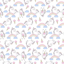 Baumwolle 100% Einhörner mit Eis auf weißem Hintergrund  