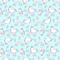 Baumwolle 100% Einhörner mit Eis auf mintfarbenem Hintergrund  