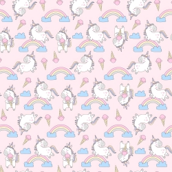 Baumwolle 100% Einhörner mit Eis auf rosa Hintergrund  