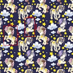 Baumwolle 100% Einhörner mit gelben Sternen auf lila Hintergrund  