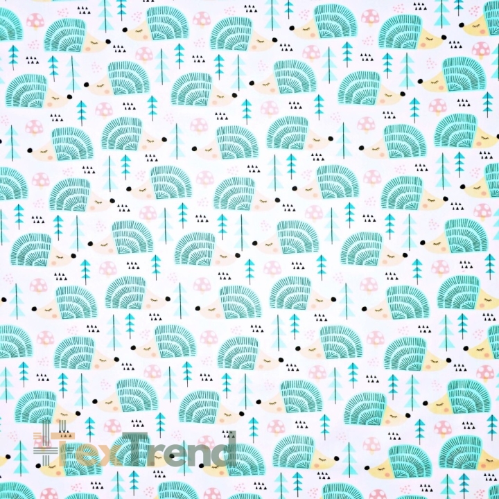 Baumwolle 100% Igel mintfarben auf weißem Hintergrund  