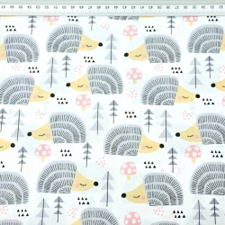 Baumwolle 100% Igel grau auf weißem Hintergrund  