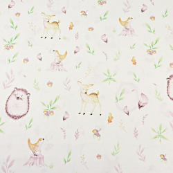 Baumwolle 100% Igel mit Rehkitzen in herbstlichen Blättern auf weißem Hintergrund  