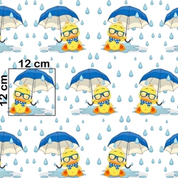 Baumwolle 100% Enten mit blauem Regenschirm auf weißem Hintergrund  