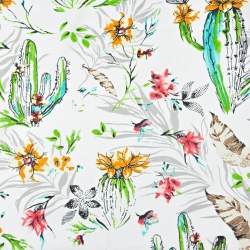 Baumwolle 100% Kakteen mit Blumen auf weißem Hintergrund  