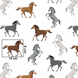 Baumwolle 100% Pferde grau-braun auf weißem Hintergrund  