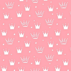 Baumwolle 100% Kronen mit Punkten weiß auf rosa Hintergrund  