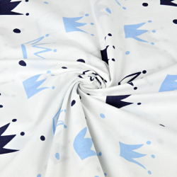 Baumwolle 100% Kronen mit Punkten blau-navy auf weißem Hintergrund  