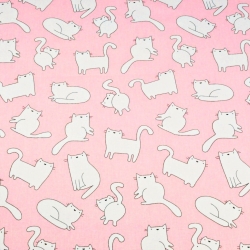 Baumwolle 100% weiße Katzen auf rosa Hintergrund  