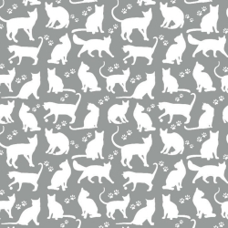 Baumwolle 100% Katzen Umrisse weiß auf grauem Hintergrund  