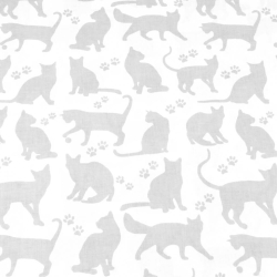 Baumwolle 100% graue Katzenumrisse auf weißem Hintergrund  