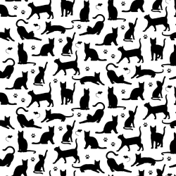 Baumwolle 100% kleine Katzenkonturen schwarz auf weißem Hintergrund  