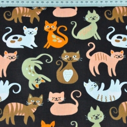 Baumwolle 100% orange-braune Kätzchen auf schwarzem Hintergrund  