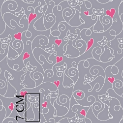 Baumwolle 100% Kätzchen mit rosa Herzen auf grauem Hintergrund  