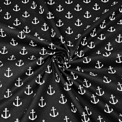 Baumwolle 100% weiße Anker auf schwarzem Hintergrund  