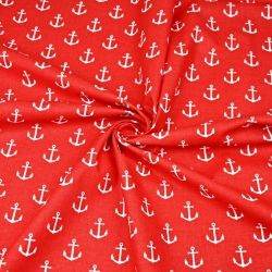 Baumwolle 100% weiße Anker auf rotem Hintergrund  