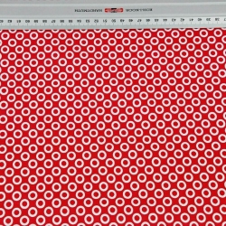 Baumwolle 100% MINI Kreise weiß auf rotem Hintergrund  