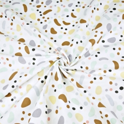 Baumwolle 100% Punkte bunte Steine auf weißem Hintergrund  