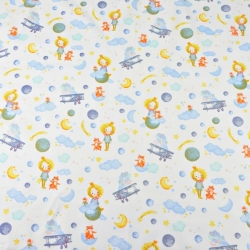 Baumwolle 100% Prinzessinnen mit Füchsen auf Wolken auf weißem Hintergrund  