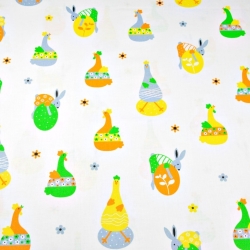 Baumwolle 100% Osterkaninchen und -enten auf weißem Hintergrund  